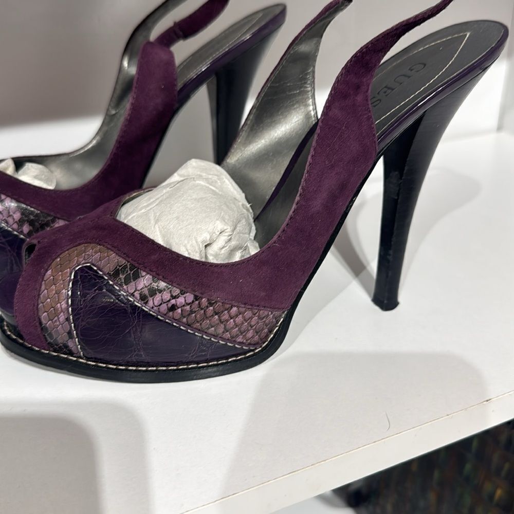 Guess Plum and Snakeskin Slingback Heels - Picture 2 of 4